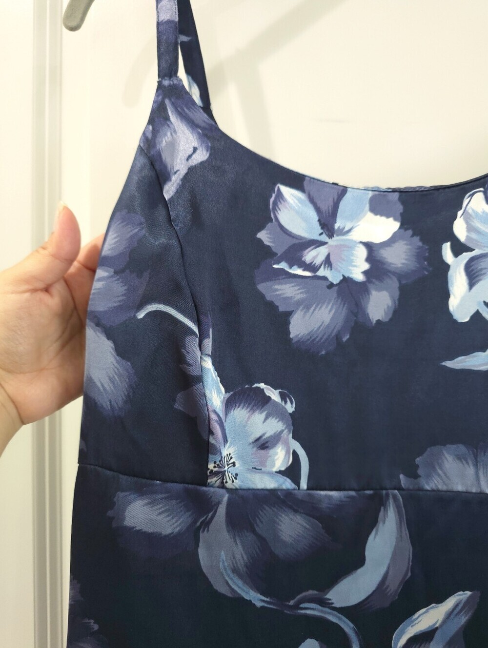Miss Dorby Vintage Satin Navy Blue Floral Slip Maxi Dress, Wedding Guest - Picture 7 of 15